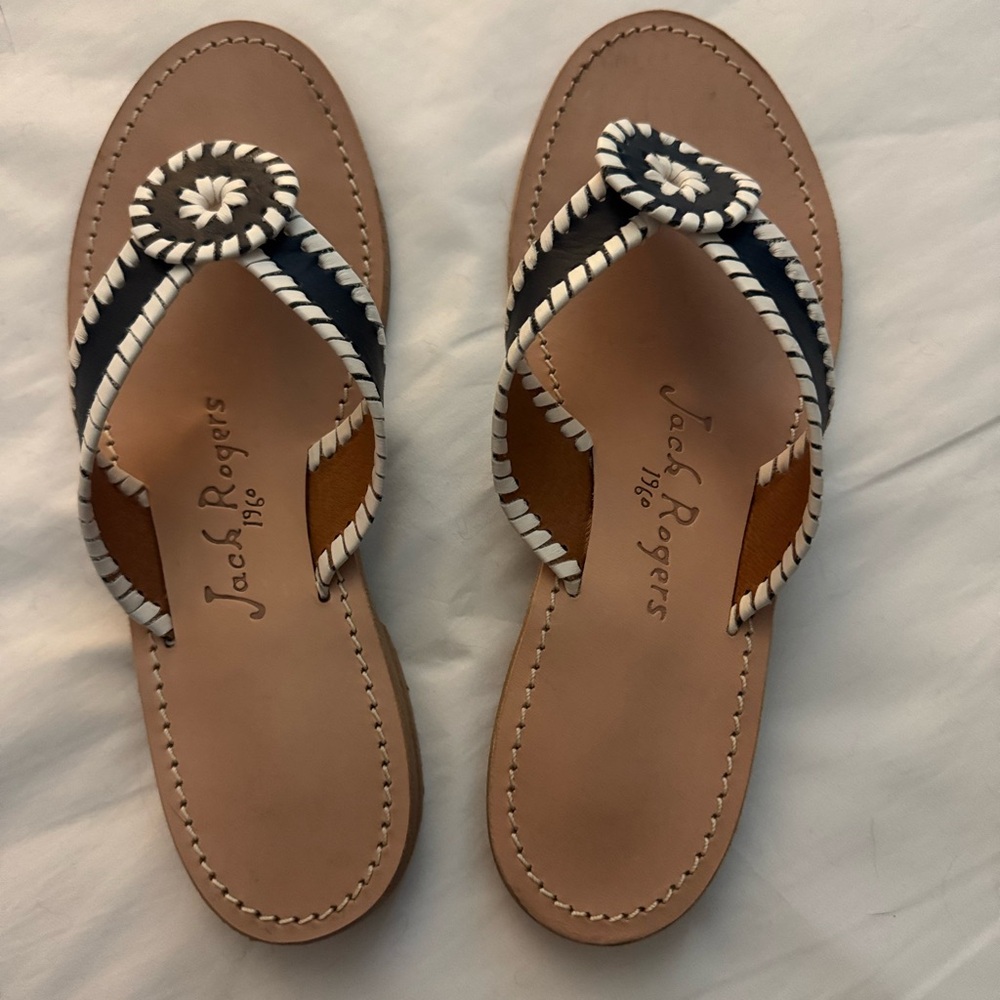 Jack Rogers Blue and White Sandals with Elegant Design-Excellent Condition